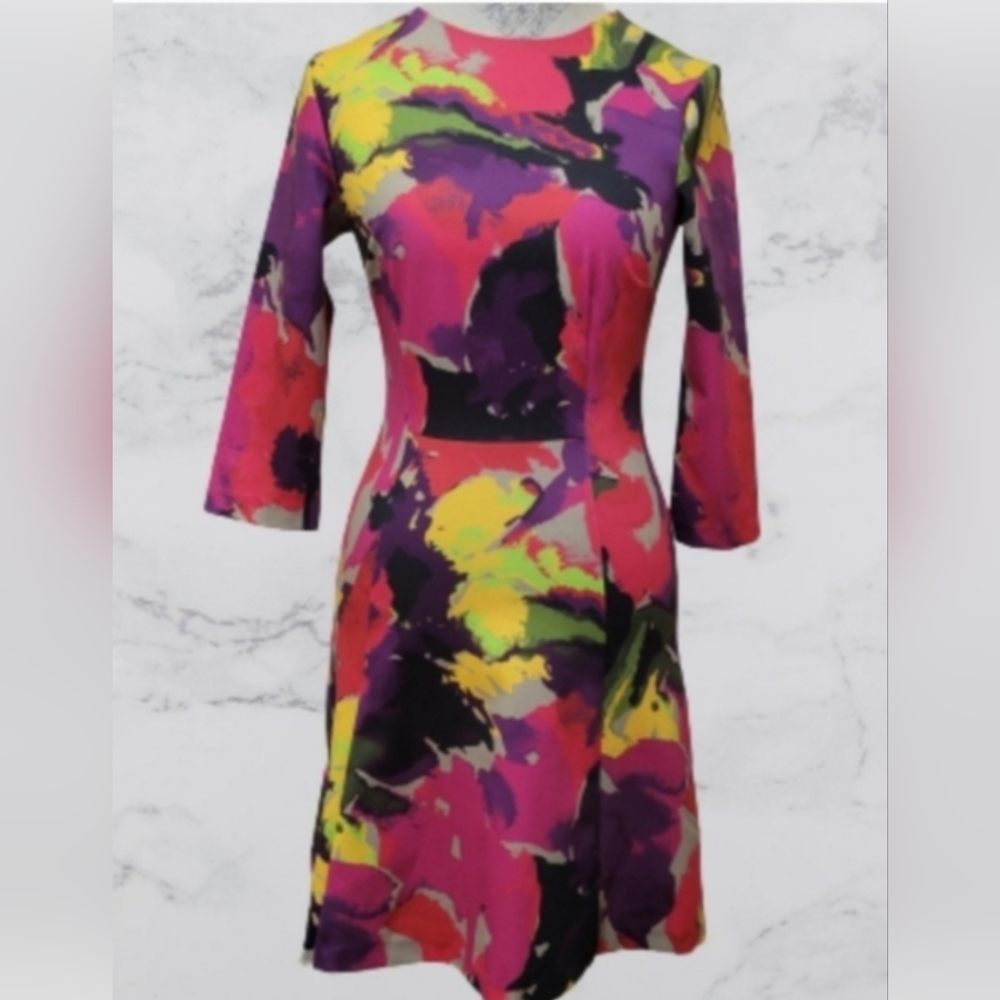 Trina Turk Vibrant Abstract Long Sleeve Dress